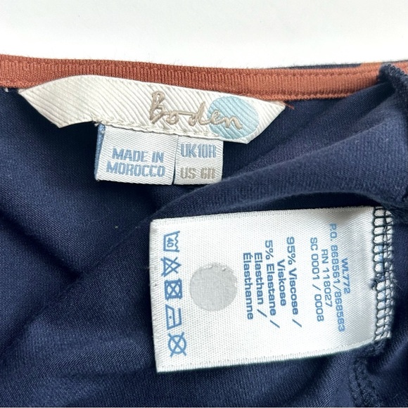 Boden Must Have Tunic Dress Navy Birds Print Novelty 3/4 Sleeve Mini Jersey 6 - Picture 8 of 8